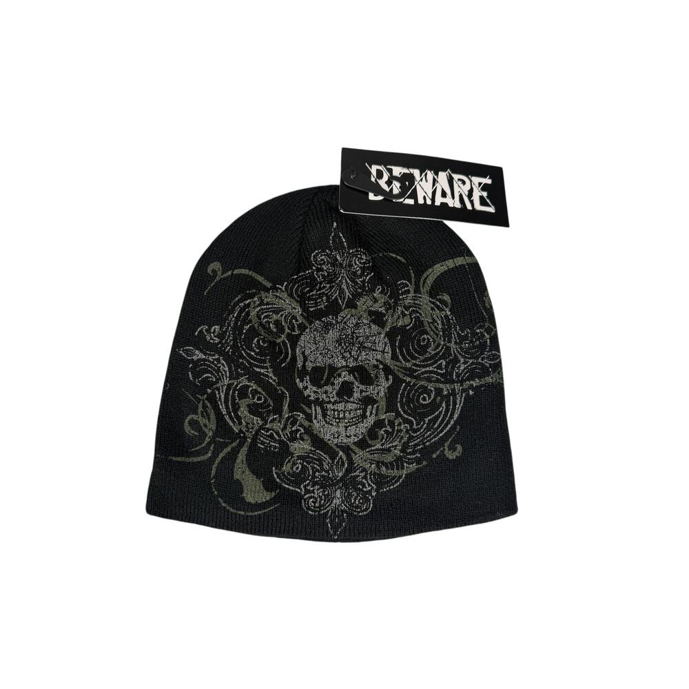Beware Skull Knit Beanie Black/Green